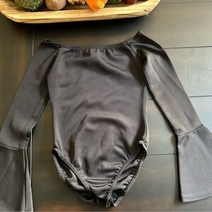 Black Off the Shoulder Long Sleeve Bodysuit